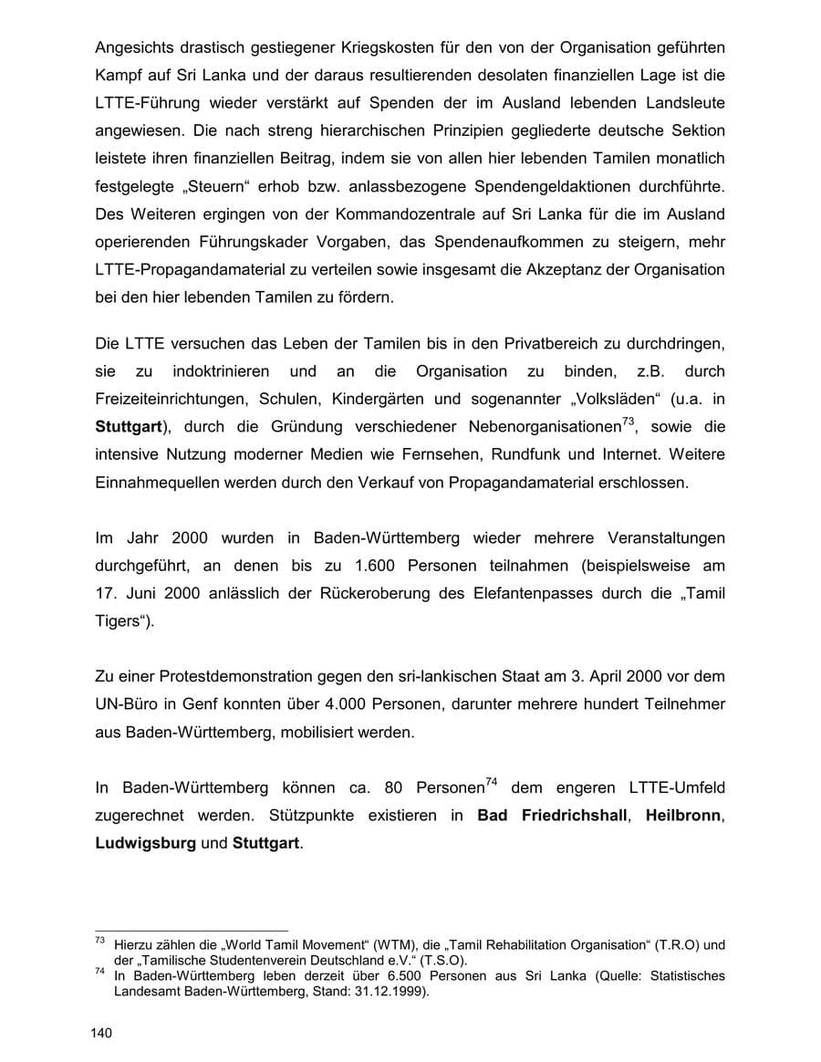 Seite 140 des Verfassungsschutzbericht 2000 Baden-Württemberg