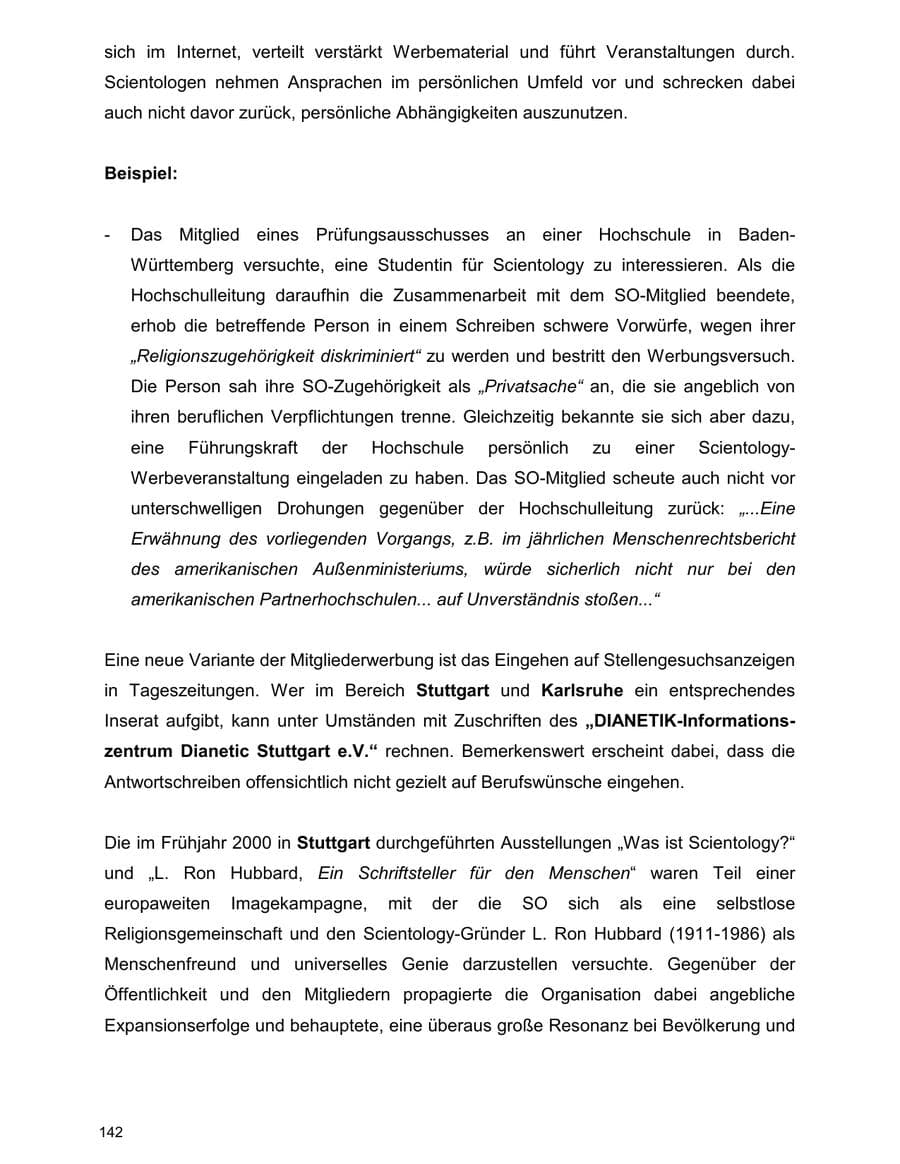 Seite 142 des Verfassungsschutzbericht 2000 Baden-Württemberg