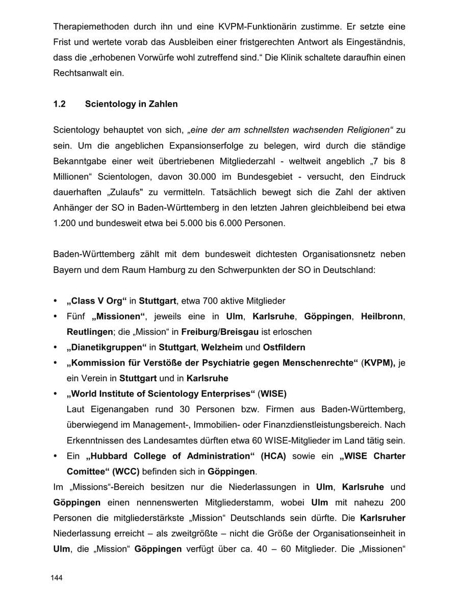 Seite 144 des Verfassungsschutzbericht 2000 Baden-Württemberg