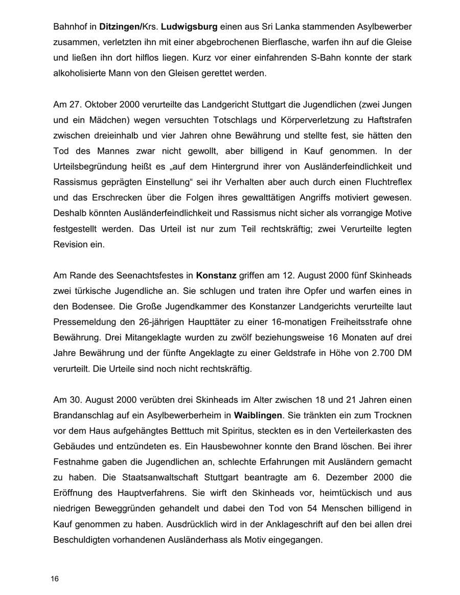 Seite 16 des Verfassungsschutzbericht 2000 Baden-Württemberg