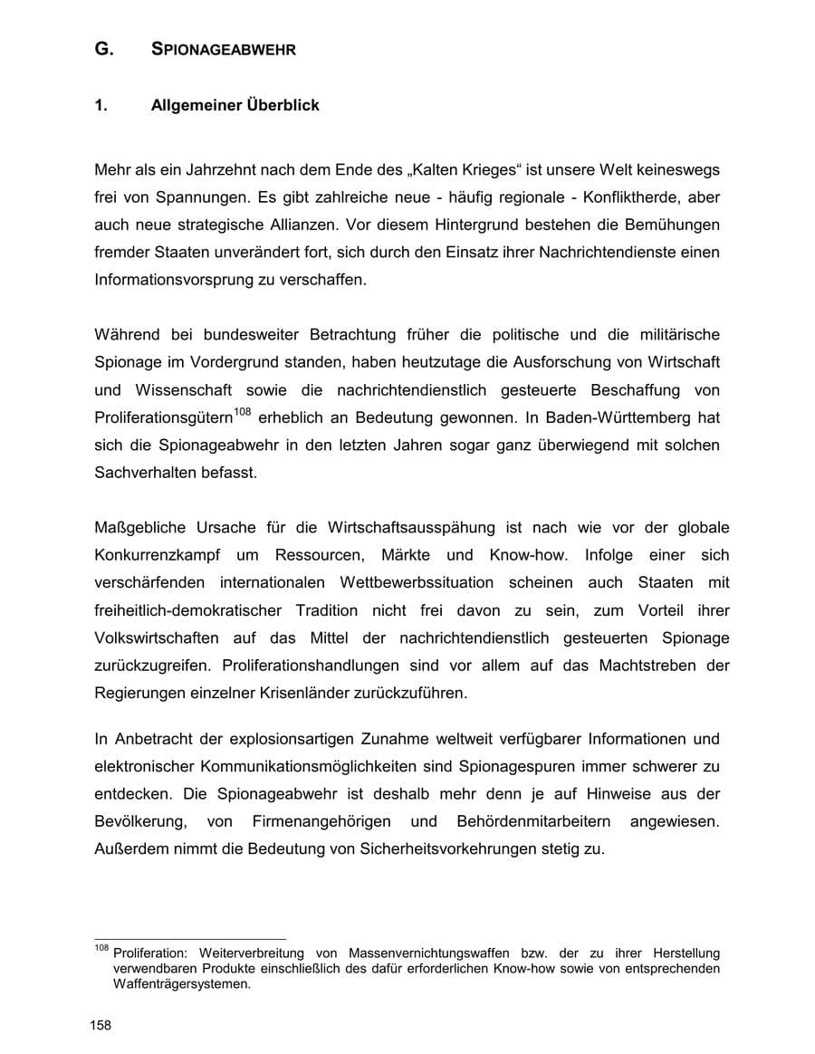 Seite 158 des Verfassungsschutzbericht 2000 Baden-Württemberg