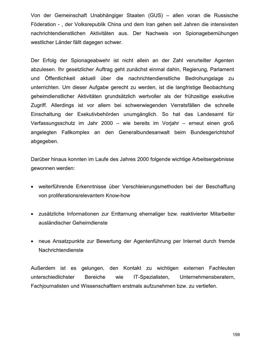 Seite 159 des Verfassungsschutzbericht 2000 Baden-Württemberg