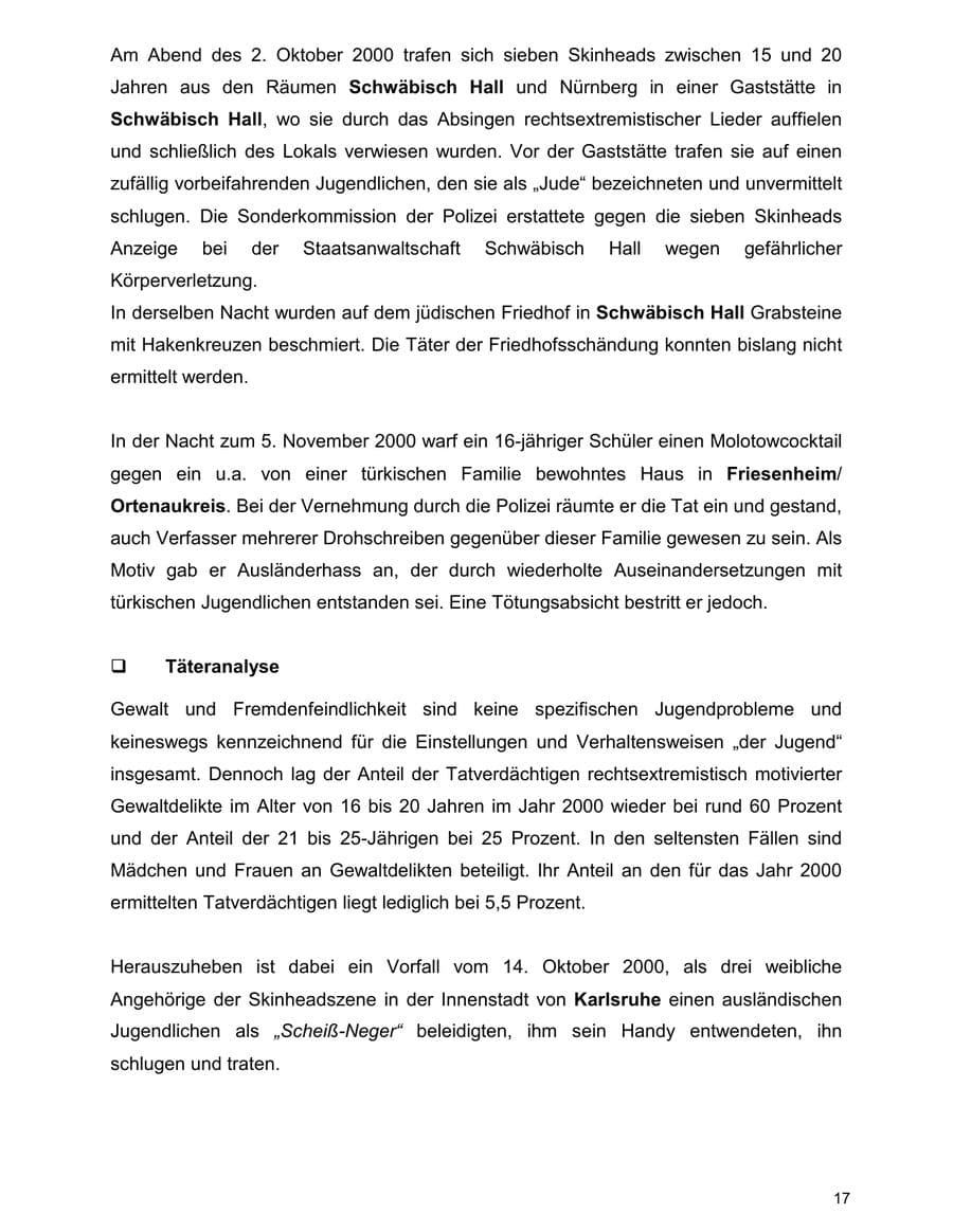 Seite 17 des Verfassungsschutzbericht 2000 Baden-Württemberg