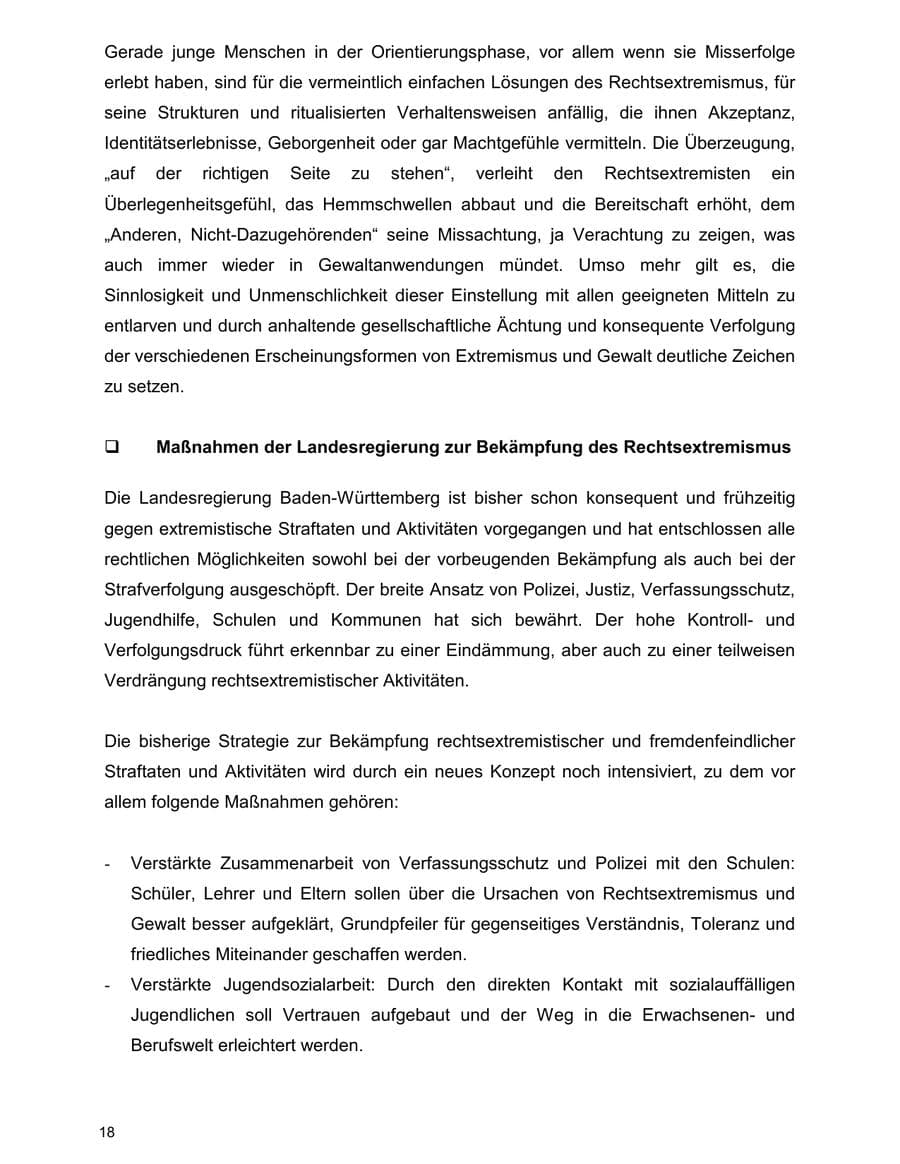 Seite 18 des Verfassungsschutzbericht 2000 Baden-Württemberg