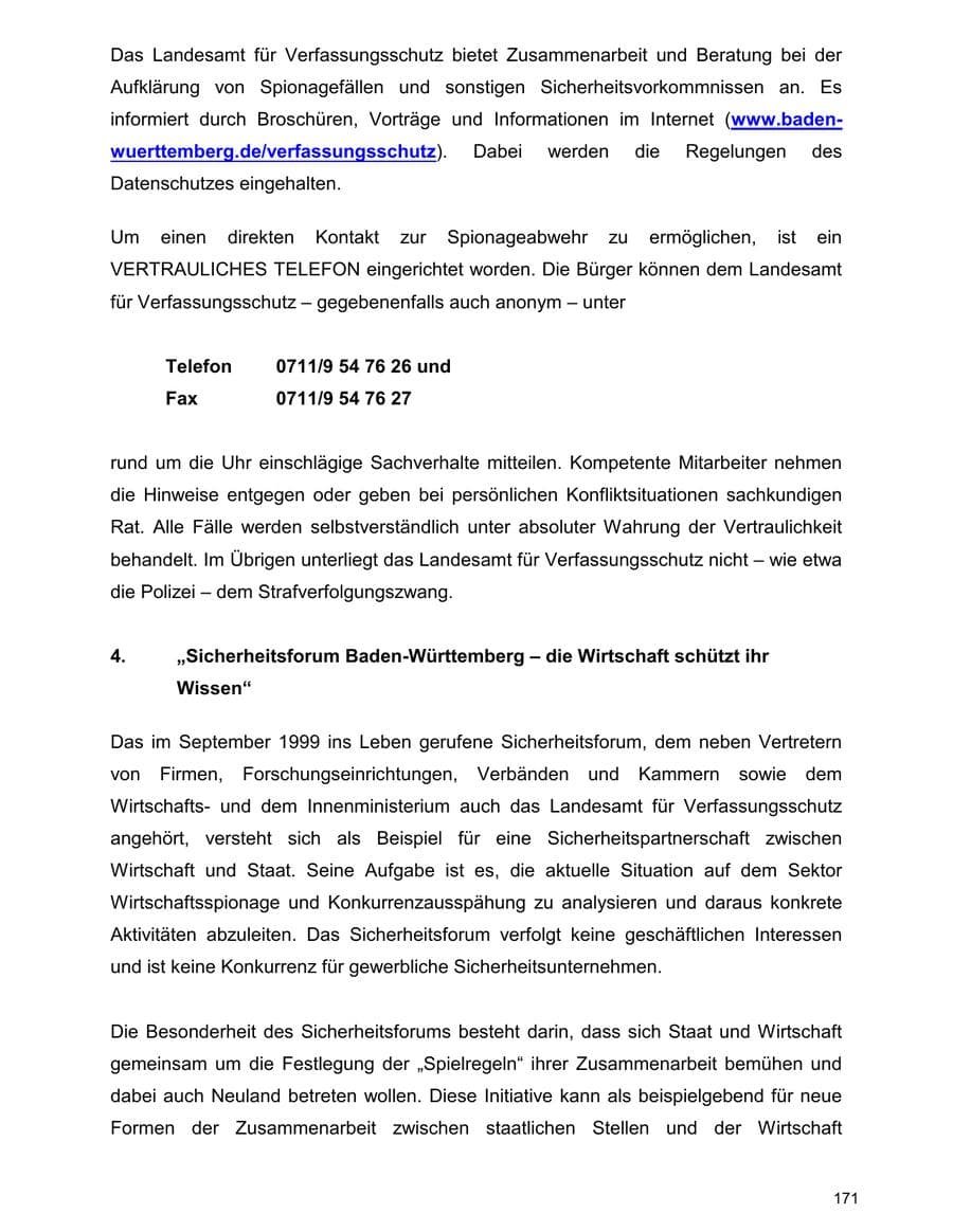 Seite 171 des Verfassungsschutzbericht 2000 Baden-Württemberg