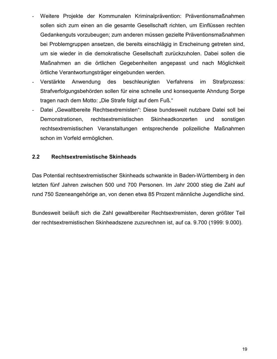 Seite 19 des Verfassungsschutzbericht 2000 Baden-Württemberg