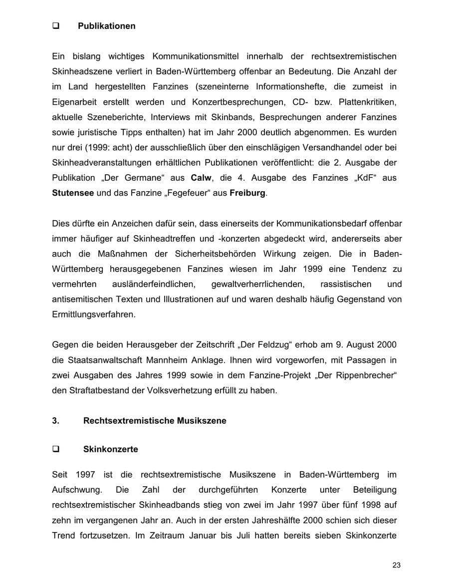 Seite 23 des Verfassungsschutzbericht 2000 Baden-Württemberg