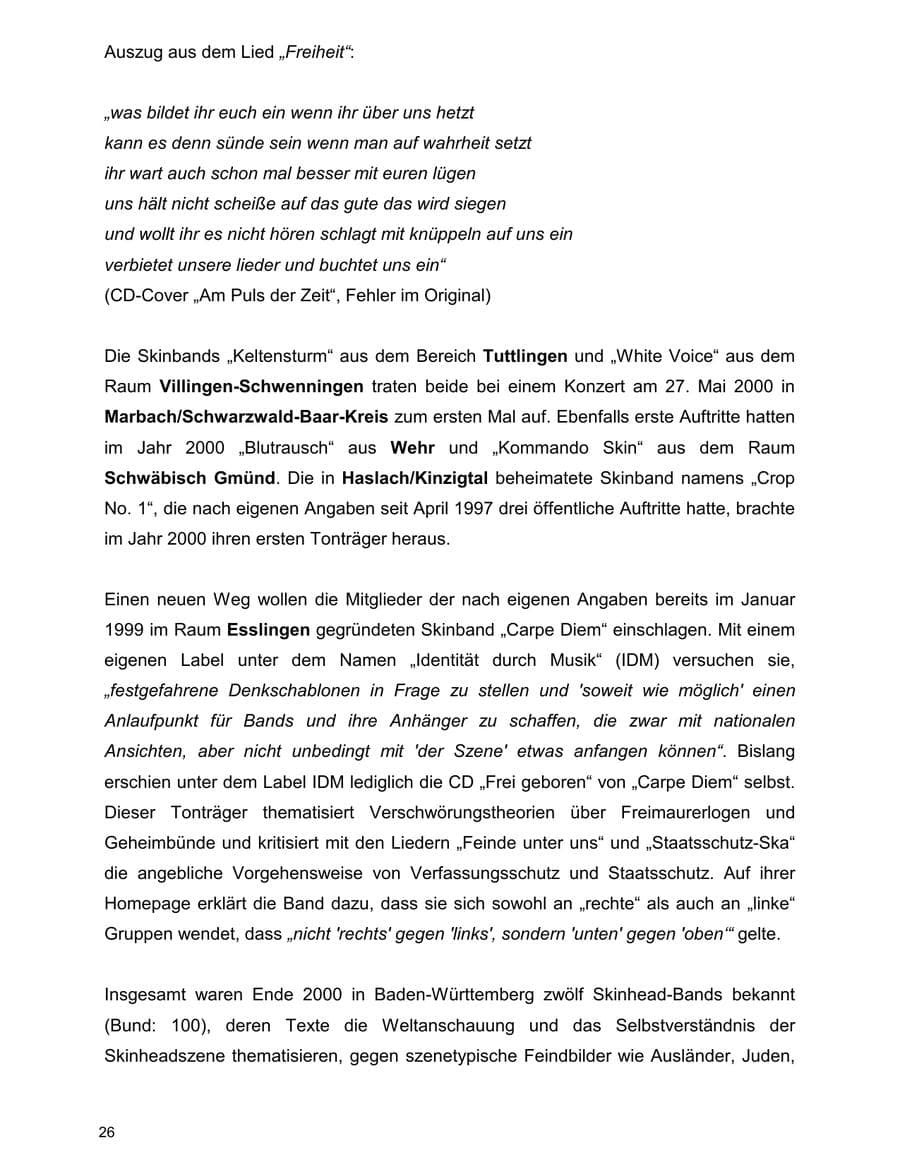 Seite 26 des Verfassungsschutzbericht 2000 Baden-Württemberg