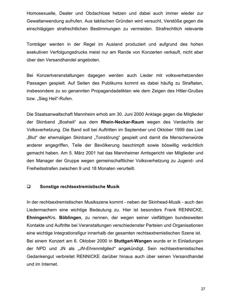 Seite 27 des Verfassungsschutzbericht 2000 Baden-Württemberg
