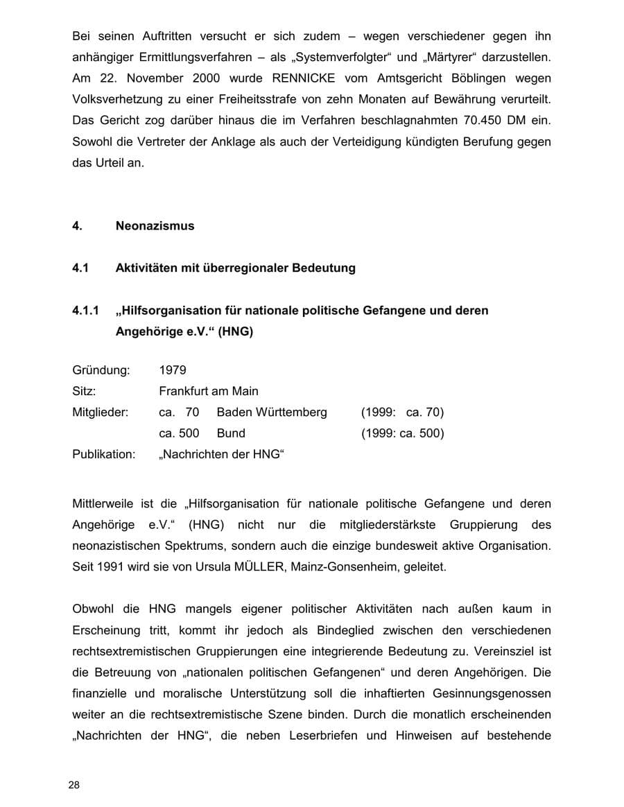 Seite 28 des Verfassungsschutzbericht 2000 Baden-Württemberg