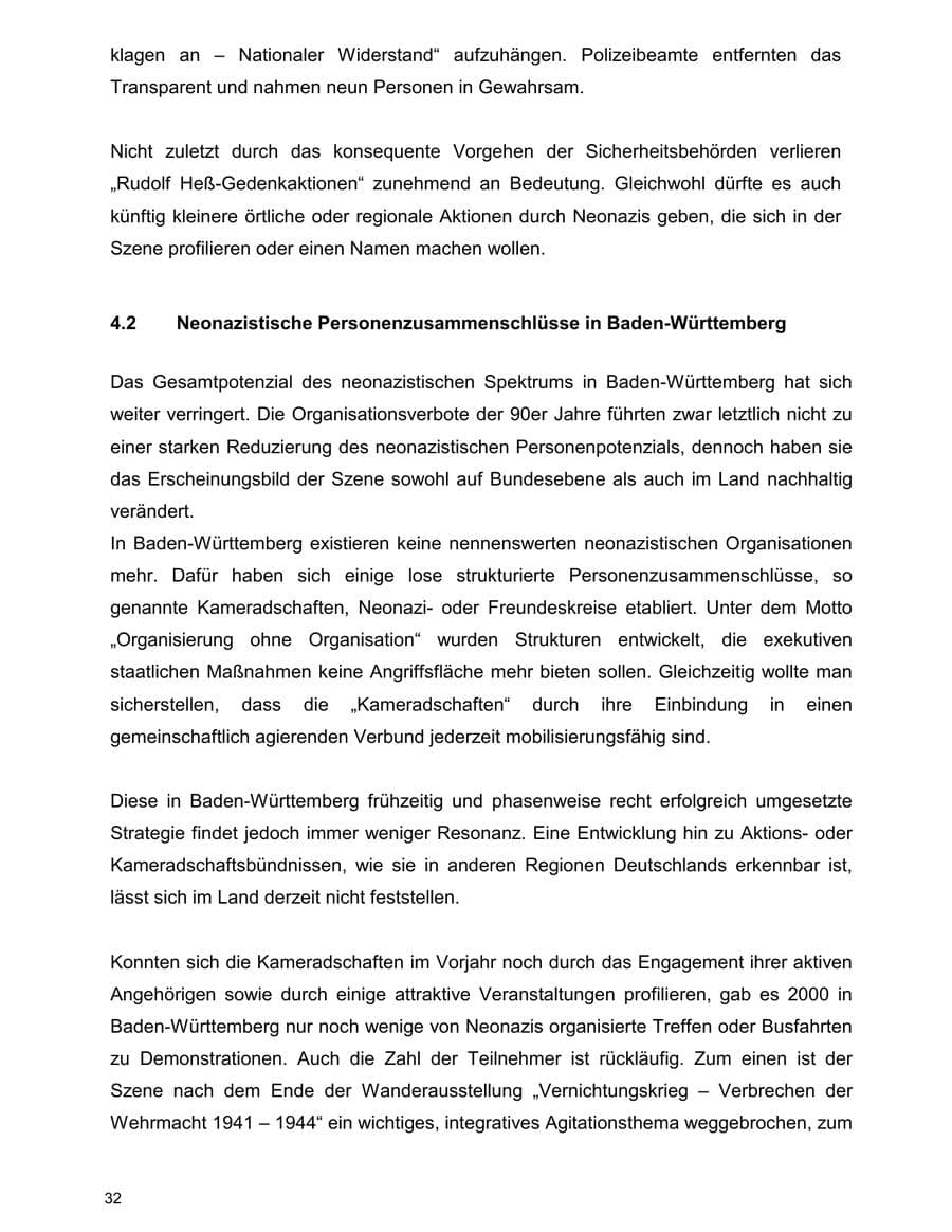 Seite 32 des Verfassungsschutzbericht 2000 Baden-Württemberg