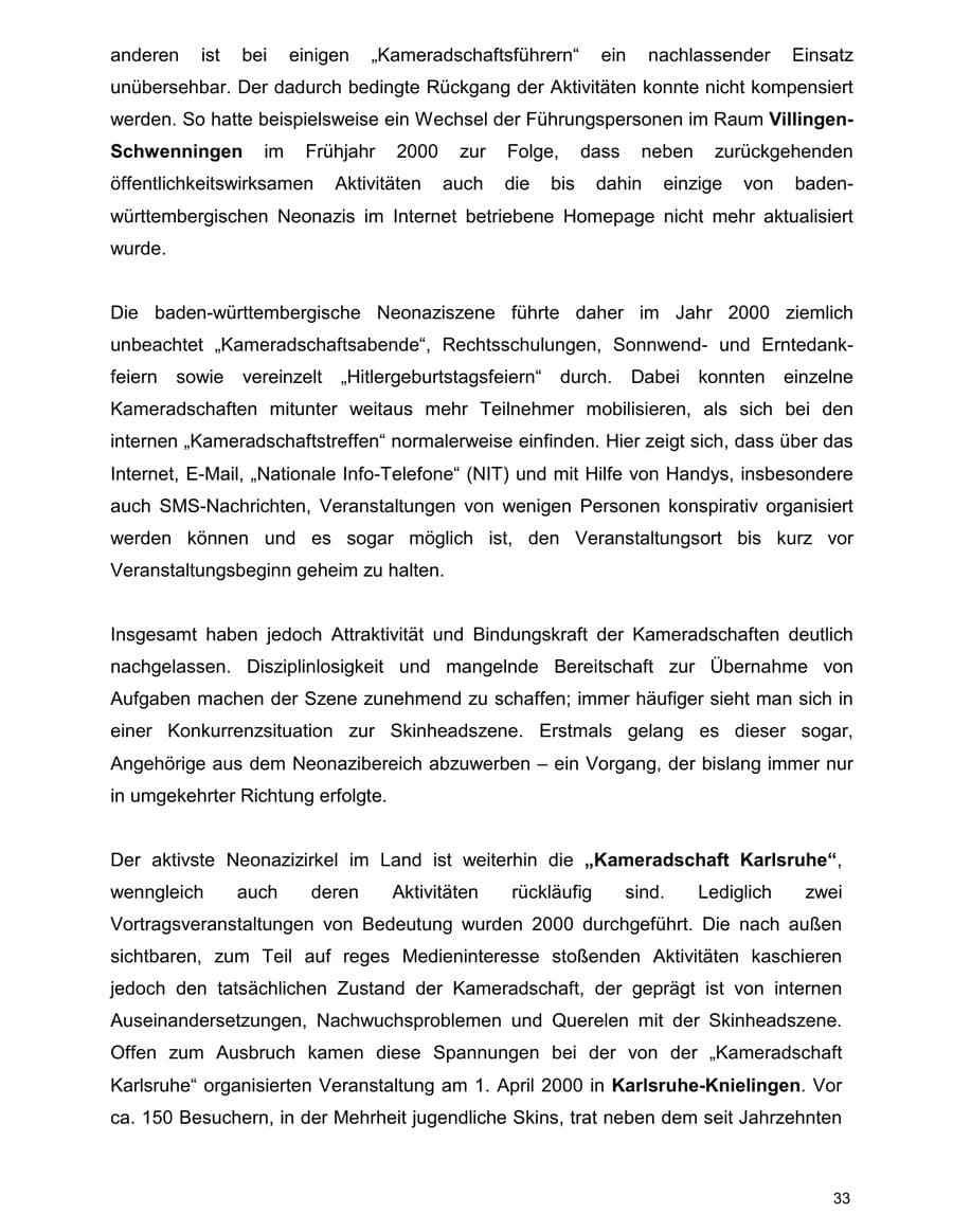 Seite 33 des Verfassungsschutzbericht 2000 Baden-Württemberg