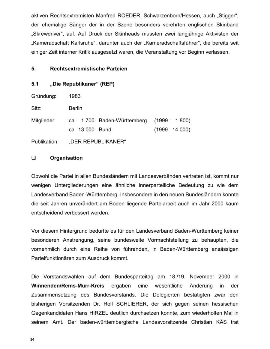 Seite 34 des Verfassungsschutzbericht 2000 Baden-Württemberg