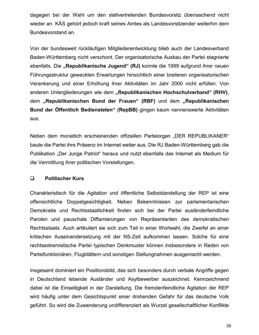 Seite 35 des Verfassungsschutzbericht 2000 Baden-Württemberg