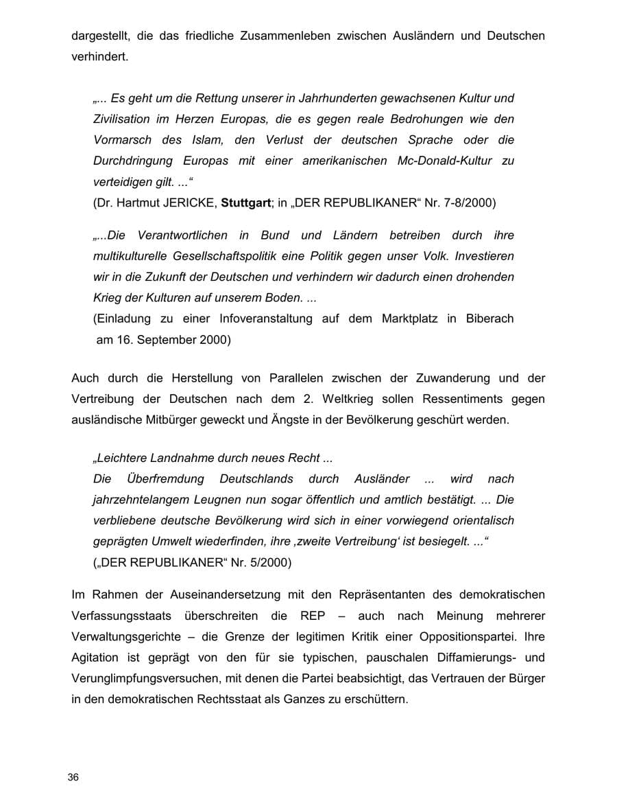 Seite 36 des Verfassungsschutzbericht 2000 Baden-Württemberg
