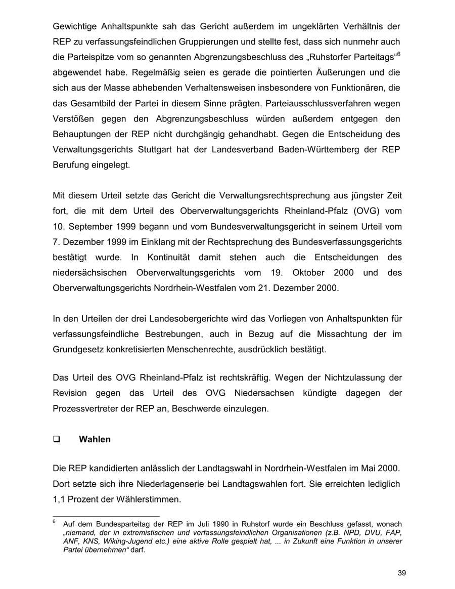 Seite 39 des Verfassungsschutzbericht 2000 Baden-Württemberg