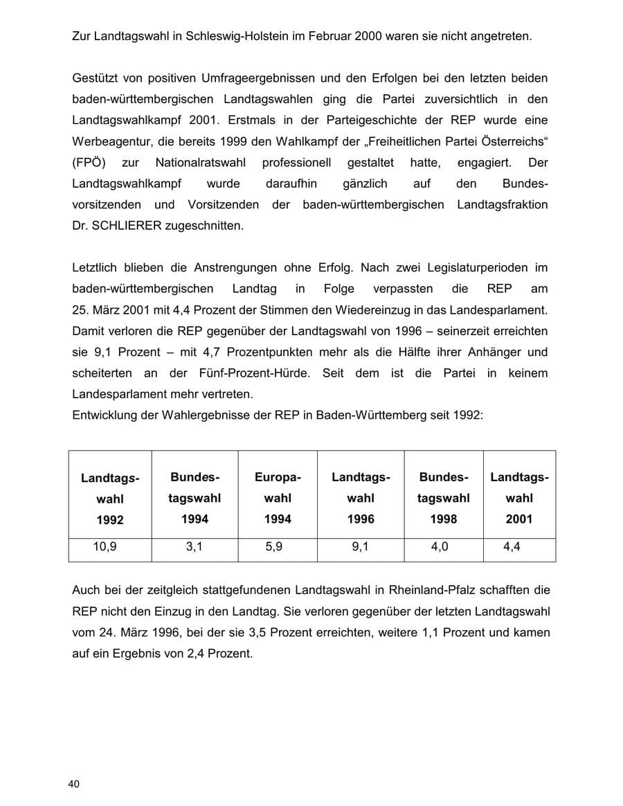Seite 40 des Verfassungsschutzbericht 2000 Baden-Württemberg