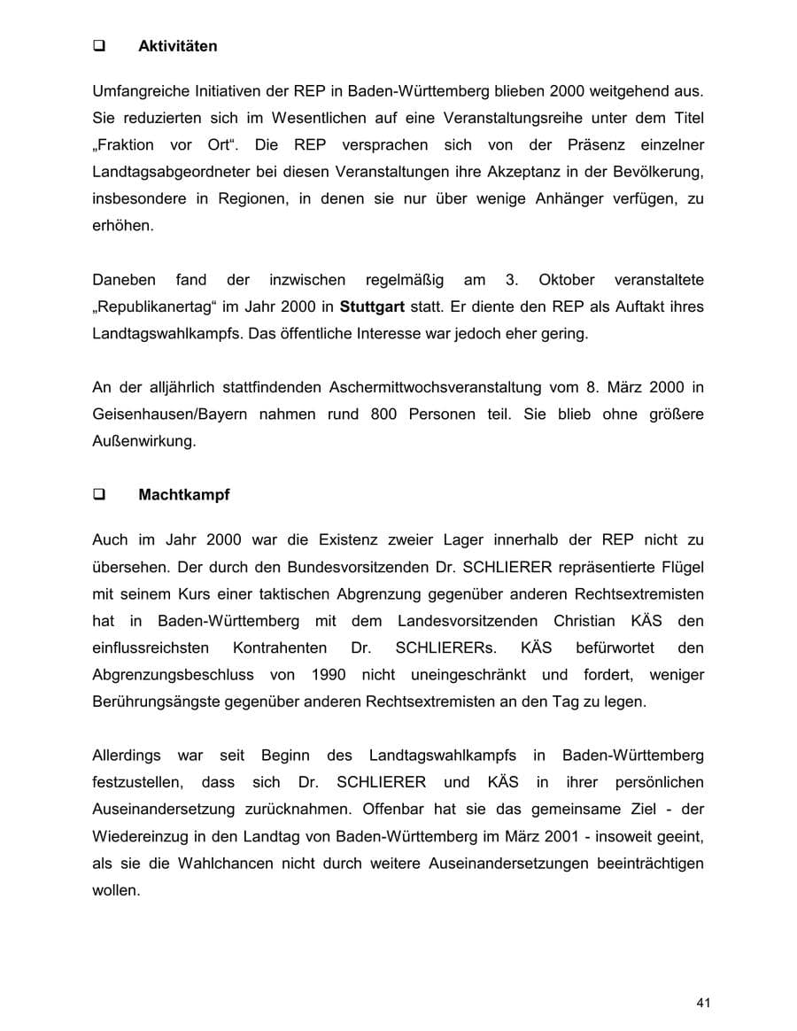 Seite 41 des Verfassungsschutzbericht 2000 Baden-Württemberg