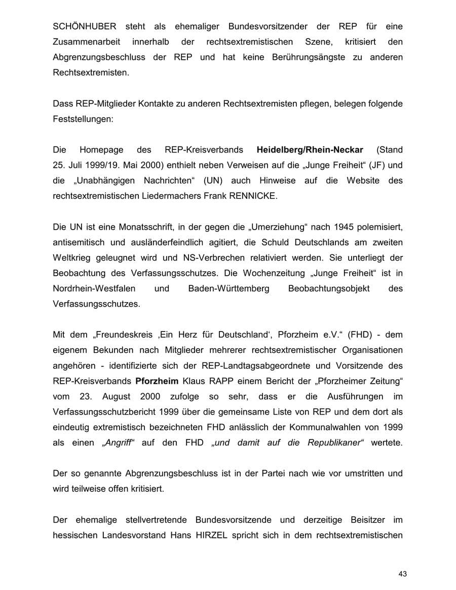 Seite 43 des Verfassungsschutzbericht 2000 Baden-Württemberg
