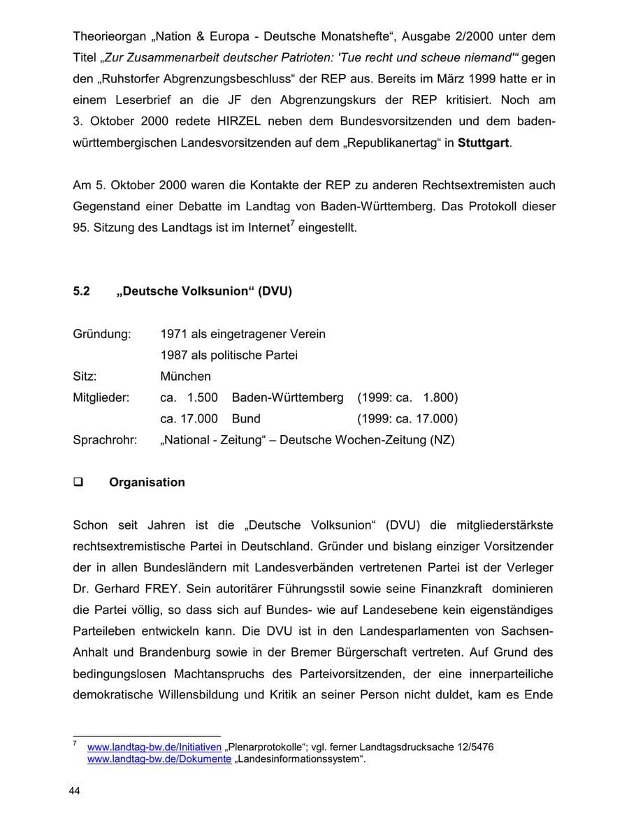 Seite 44 des Verfassungsschutzbericht 2000 Baden-Württemberg