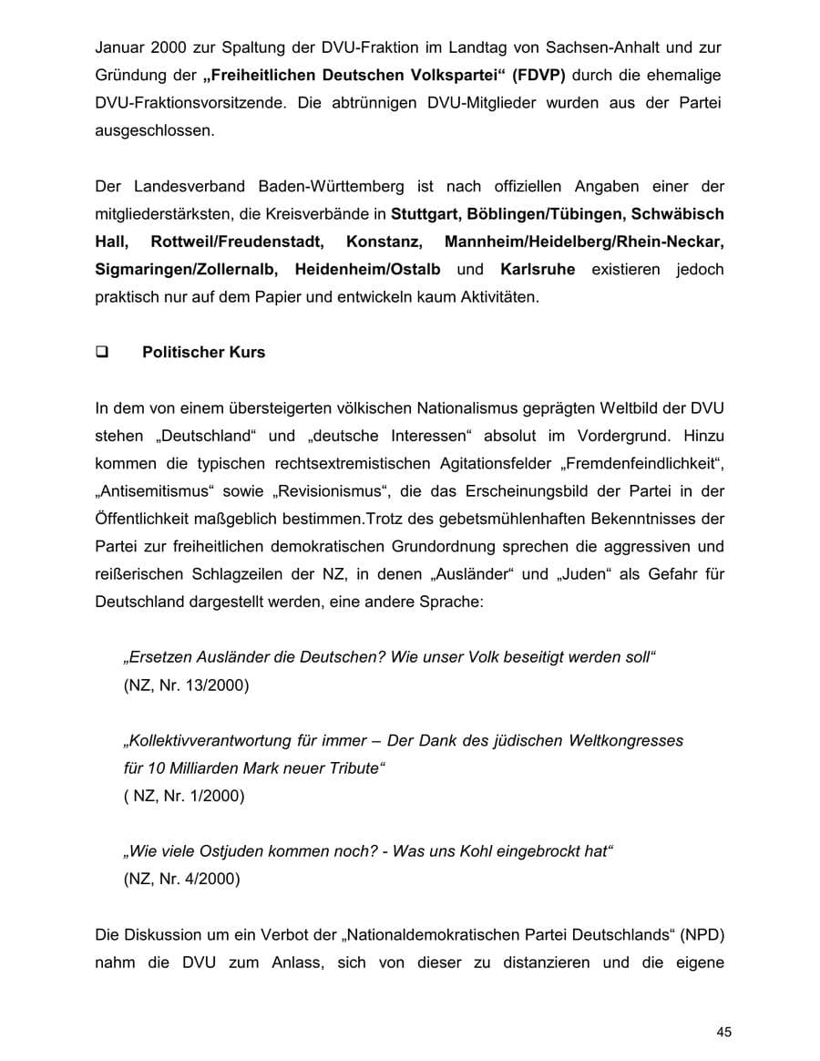 Seite 45 des Verfassungsschutzbericht 2000 Baden-Württemberg