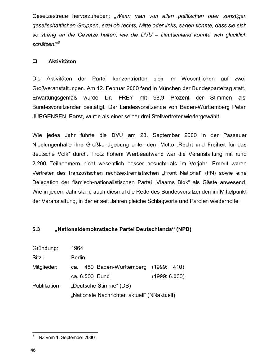 Seite 46 des Verfassungsschutzbericht 2000 Baden-Württemberg