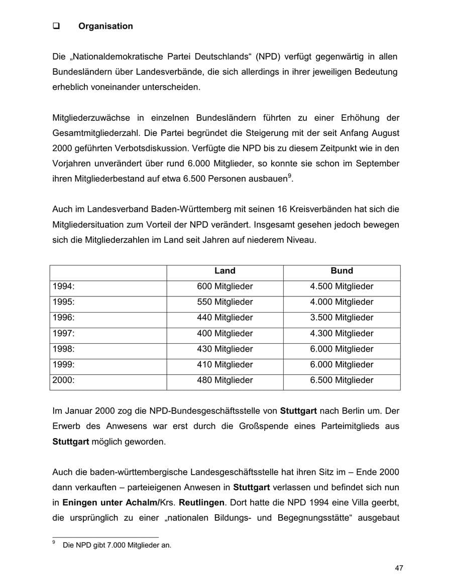 Seite 47 des Verfassungsschutzbericht 2000 Baden-Württemberg