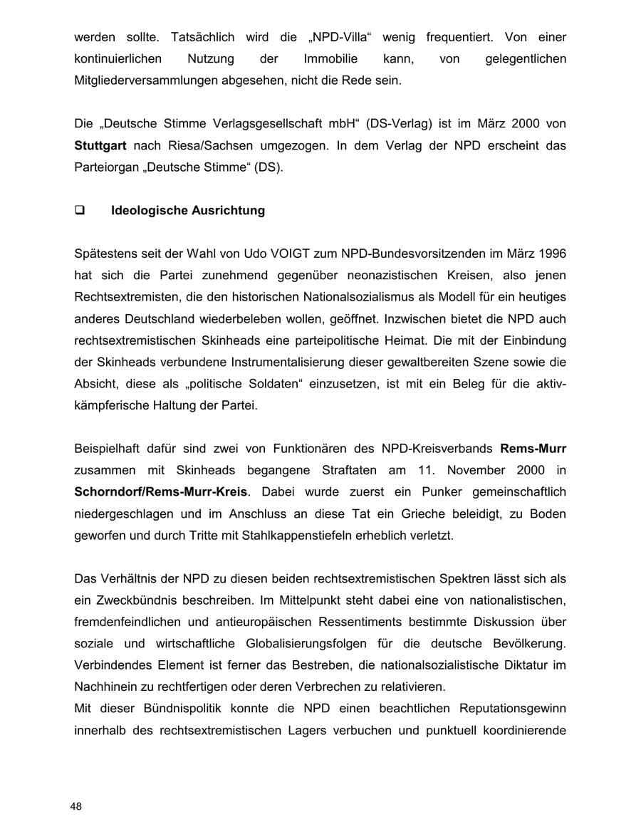 Seite 48 des Verfassungsschutzbericht 2000 Baden-Württemberg