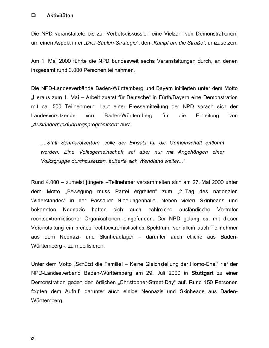 Seite 52 des Verfassungsschutzbericht 2000 Baden-Württemberg