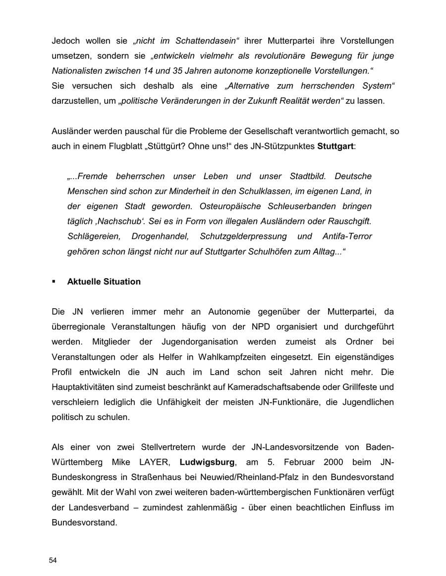 Seite 54 des Verfassungsschutzbericht 2000 Baden-Württemberg