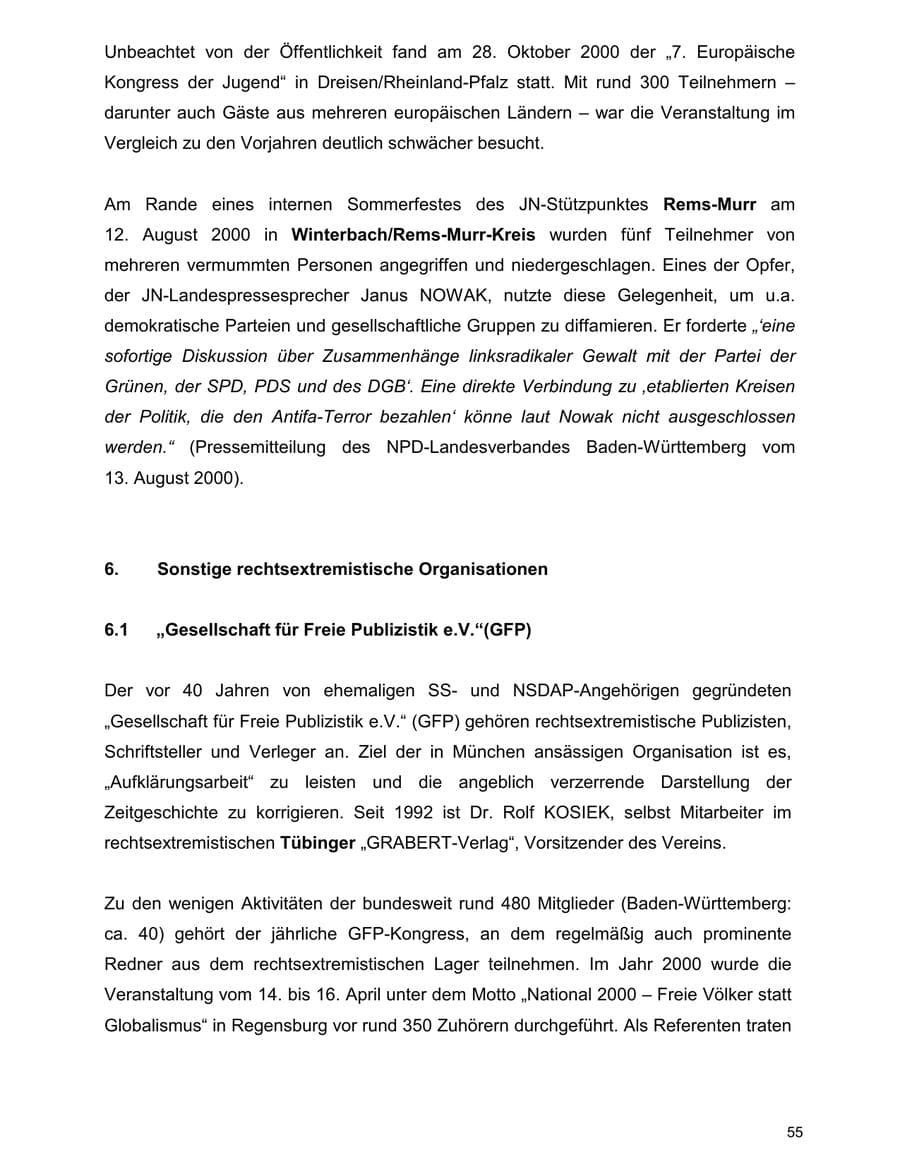 Seite 55 des Verfassungsschutzbericht 2000 Baden-Württemberg