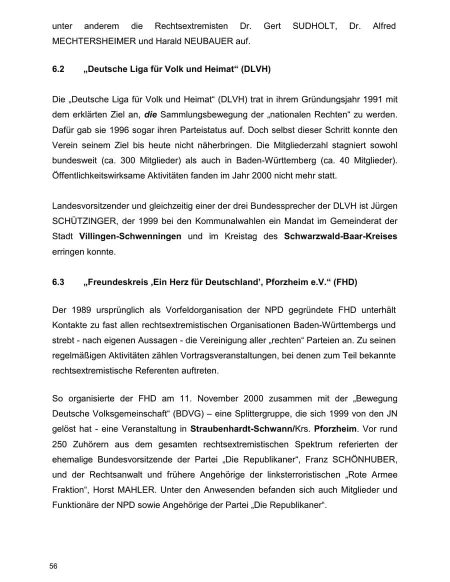 Seite 56 des Verfassungsschutzbericht 2000 Baden-Württemberg