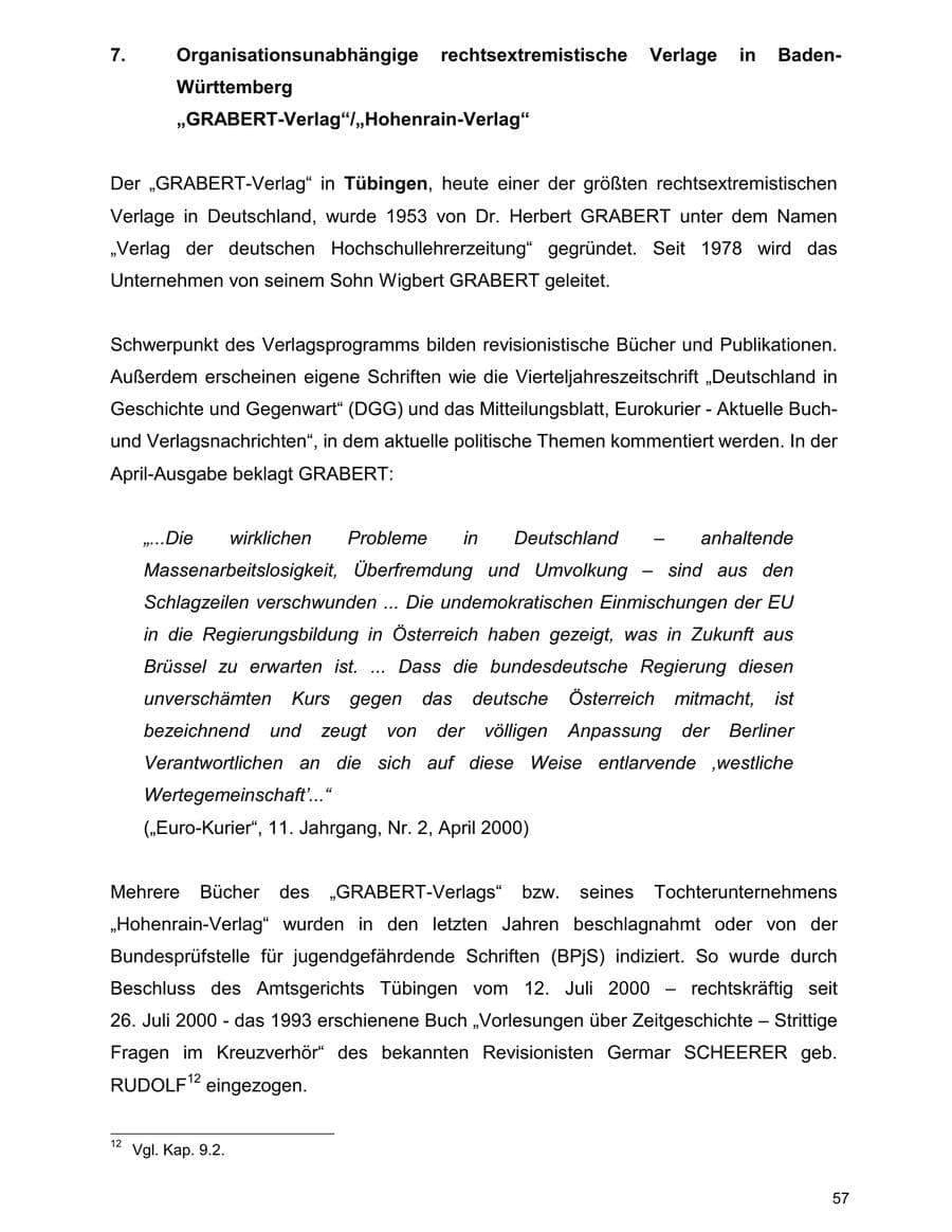Seite 57 des Verfassungsschutzbericht 2000 Baden-Württemberg