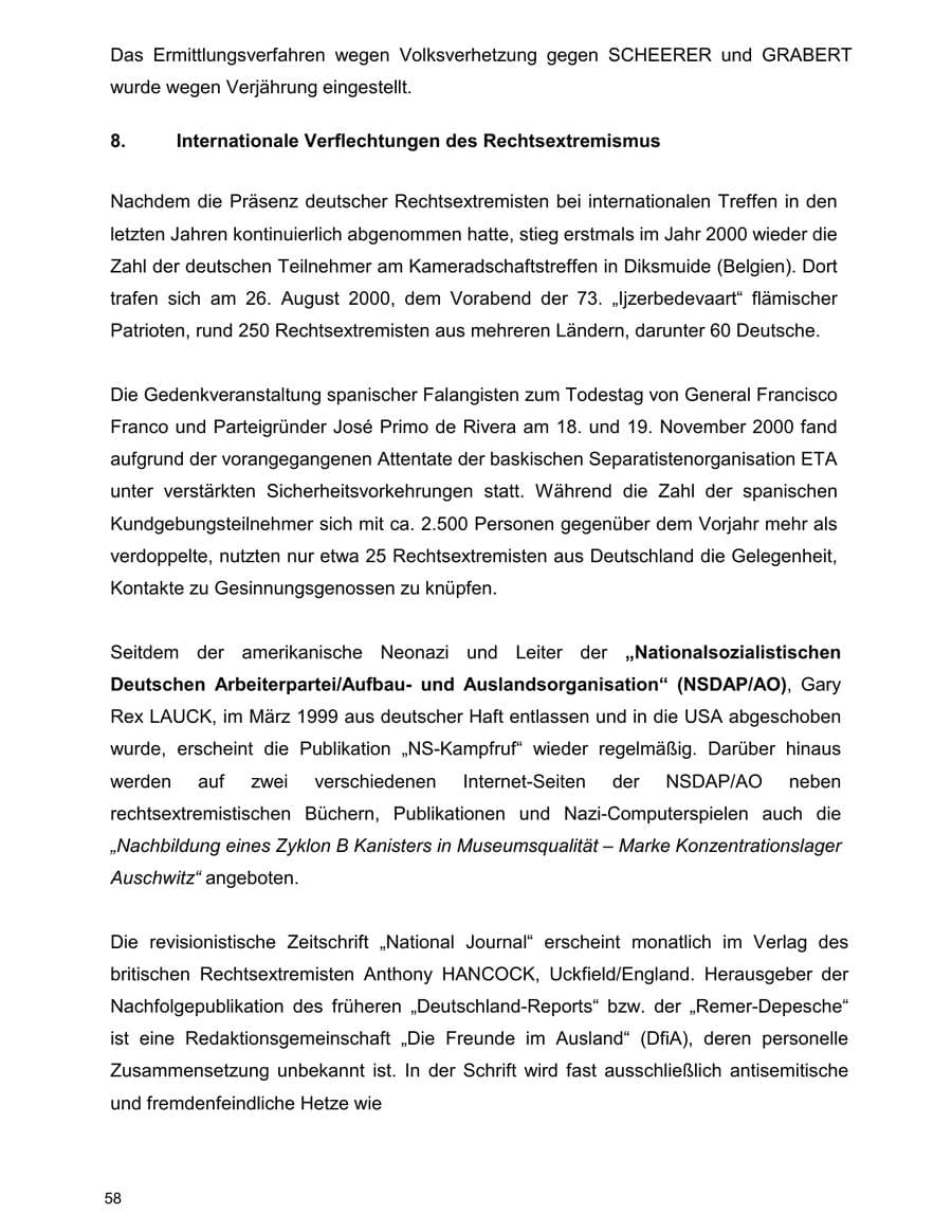 Seite 58 des Verfassungsschutzbericht 2000 Baden-Württemberg