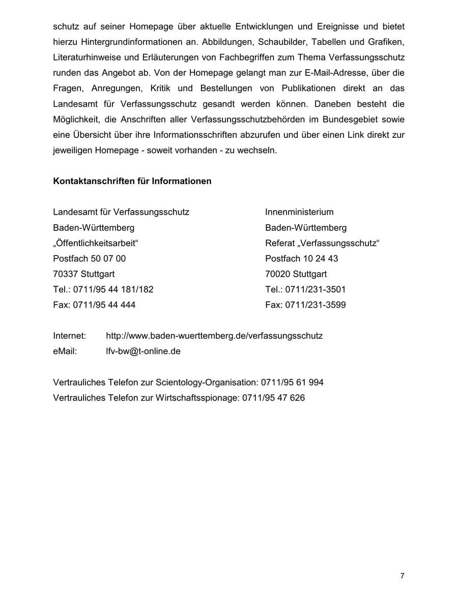 Seite 7 des Verfassungsschutzbericht 2000 Baden-Württemberg