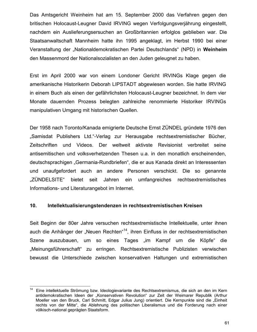 Seite 61 des Verfassungsschutzbericht 2000 Baden-Württemberg