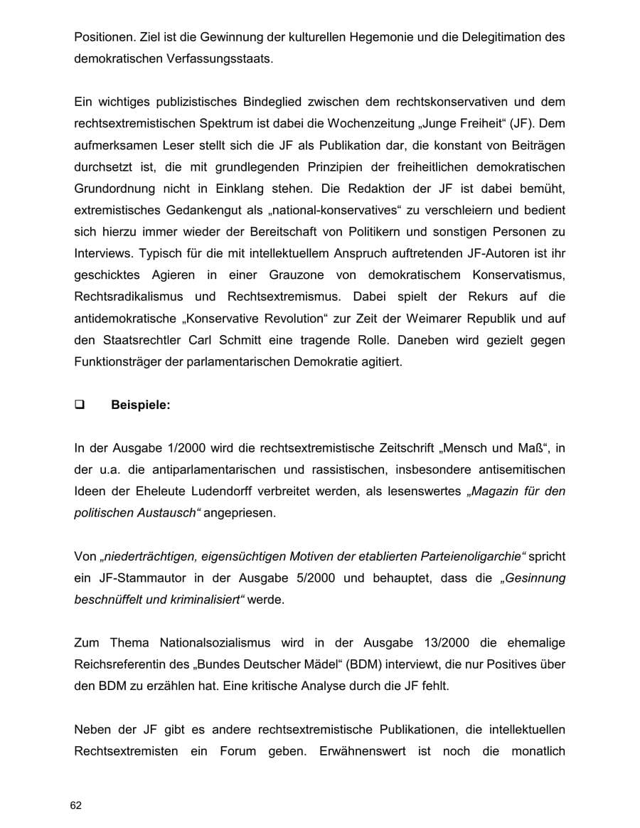 Seite 62 des Verfassungsschutzbericht 2000 Baden-Württemberg