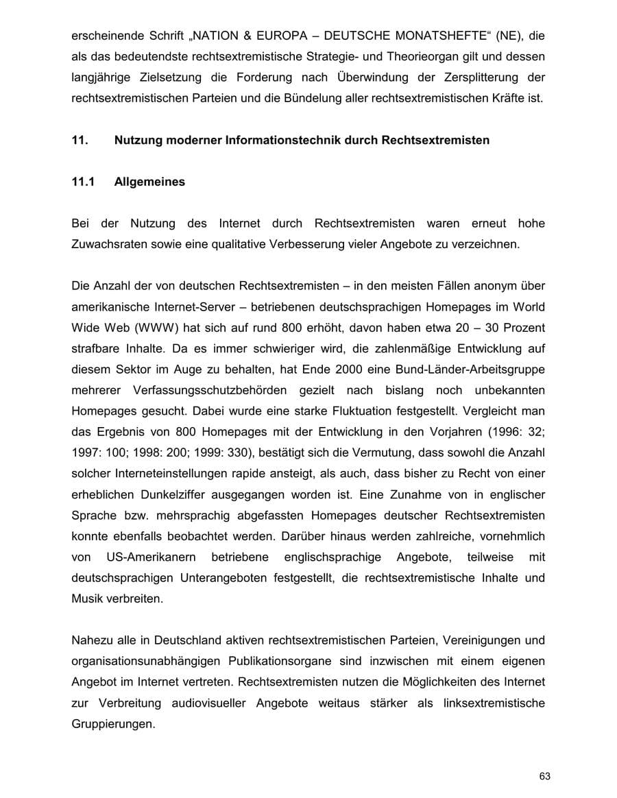 Seite 63 des Verfassungsschutzbericht 2000 Baden-Württemberg