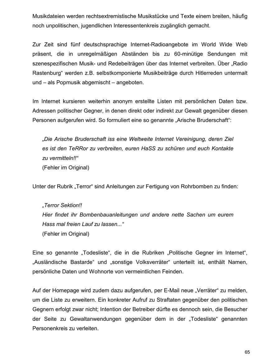 Seite 65 des Verfassungsschutzbericht 2000 Baden-Württemberg