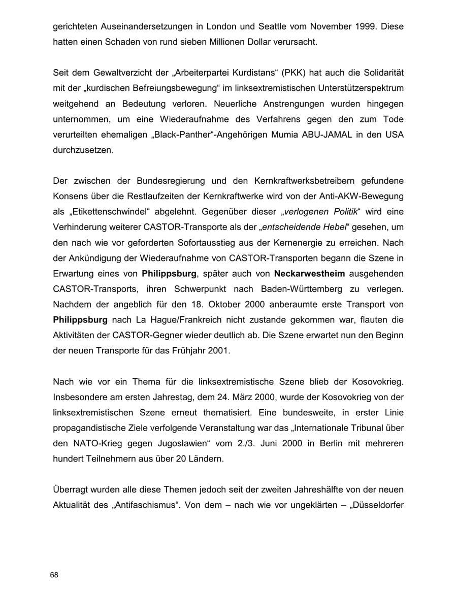 Seite 68 des Verfassungsschutzbericht 2000 Baden-Württemberg