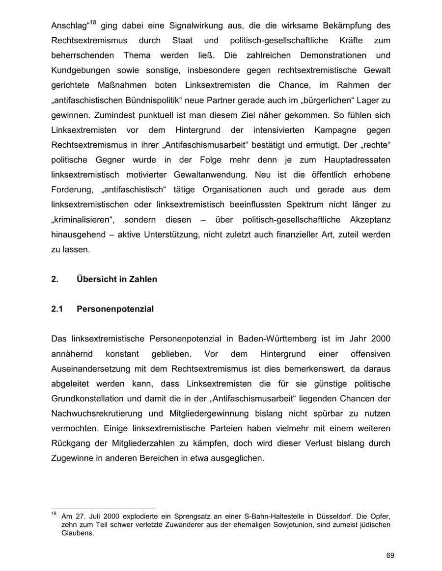 Seite 69 des Verfassungsschutzbericht 2000 Baden-Württemberg
