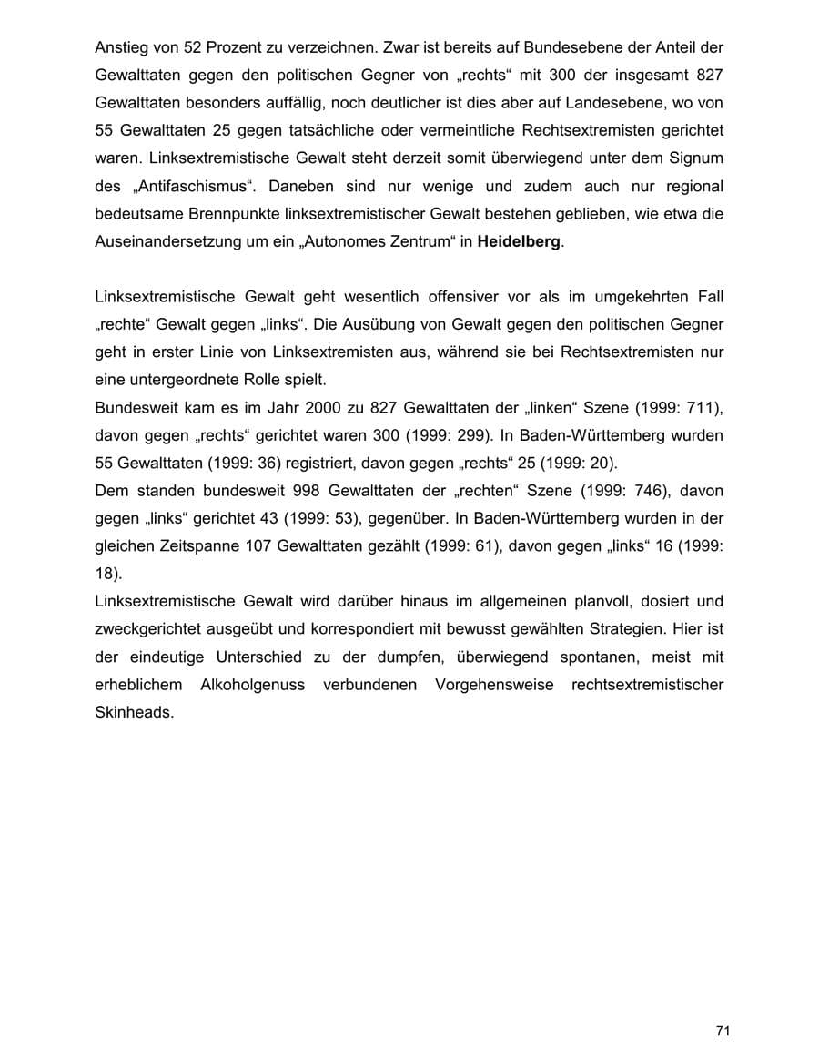 Seite 71 des Verfassungsschutzbericht 2000 Baden-Württemberg