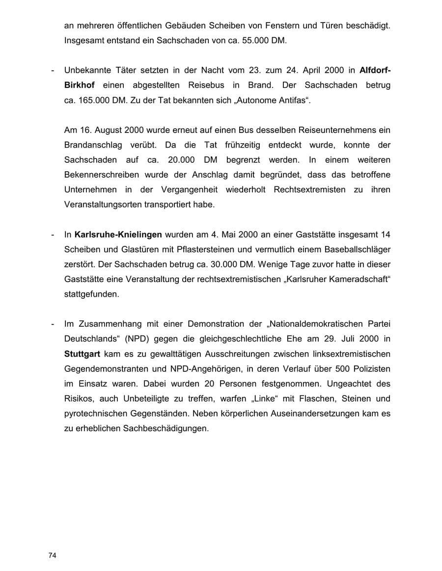 Seite 74 des Verfassungsschutzbericht 2000 Baden-Württemberg
