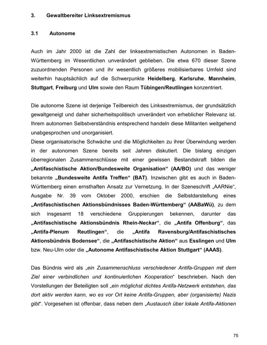 Seite 75 des Verfassungsschutzbericht 2000 Baden-Württemberg