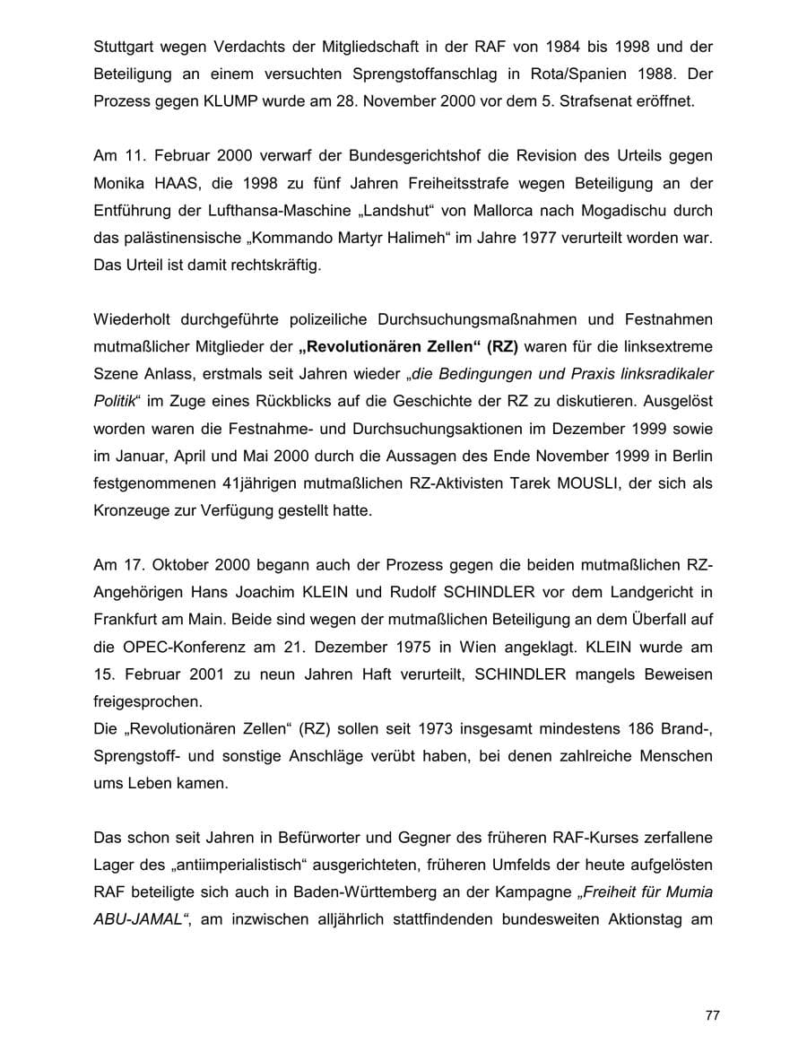 Seite 77 des Verfassungsschutzbericht 2000 Baden-Württemberg