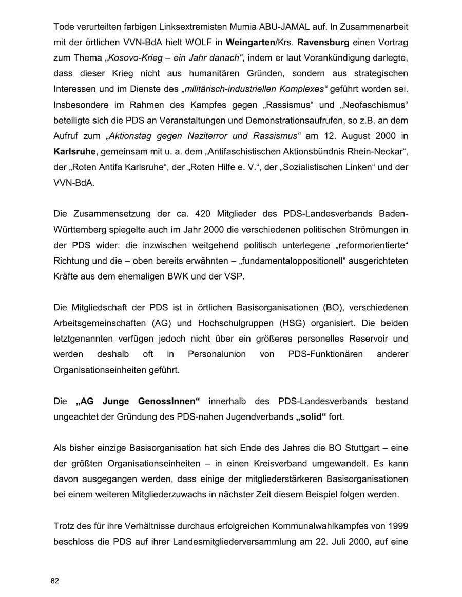 Seite 82 des Verfassungsschutzbericht 2000 Baden-Württemberg