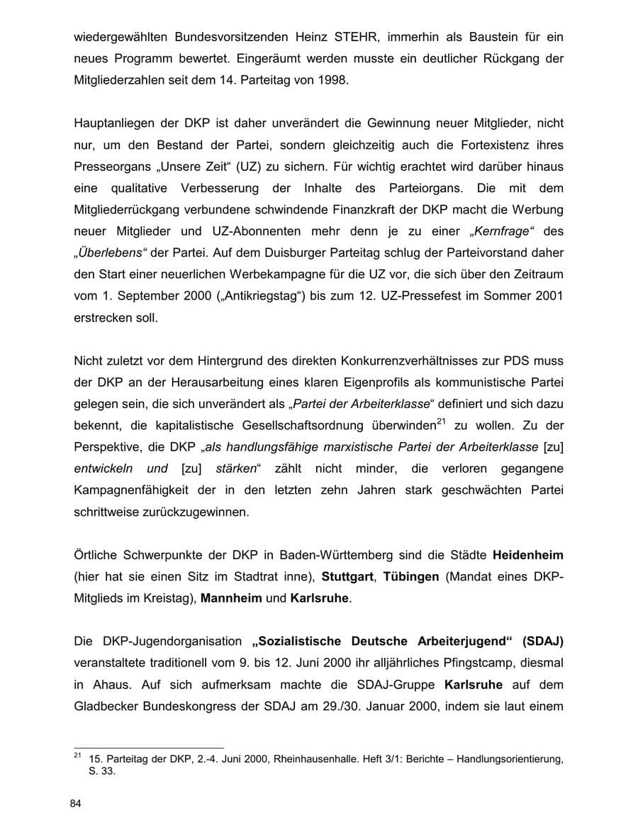 Seite 84 des Verfassungsschutzbericht 2000 Baden-Württemberg