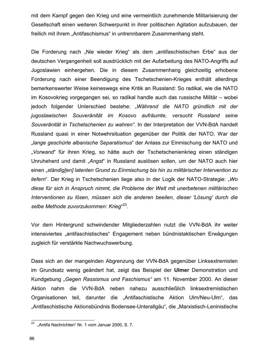 Seite 86 des Verfassungsschutzbericht 2000 Baden-Württemberg