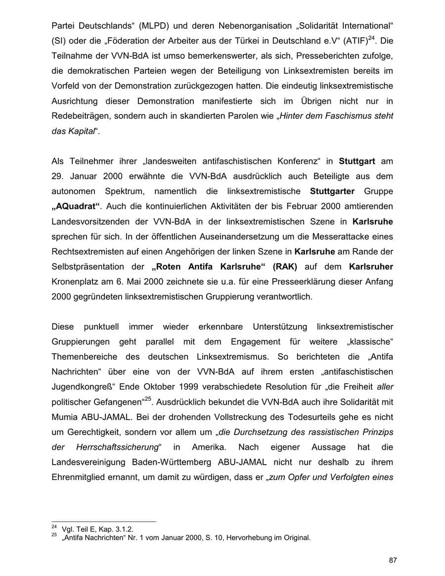 Seite 87 des Verfassungsschutzbericht 2000 Baden-Württemberg