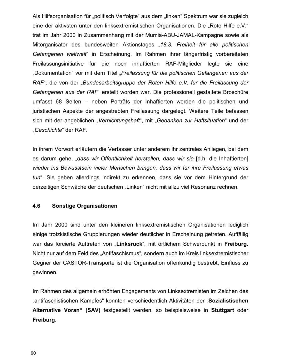 Seite 90 des Verfassungsschutzbericht 2000 Baden-Württemberg